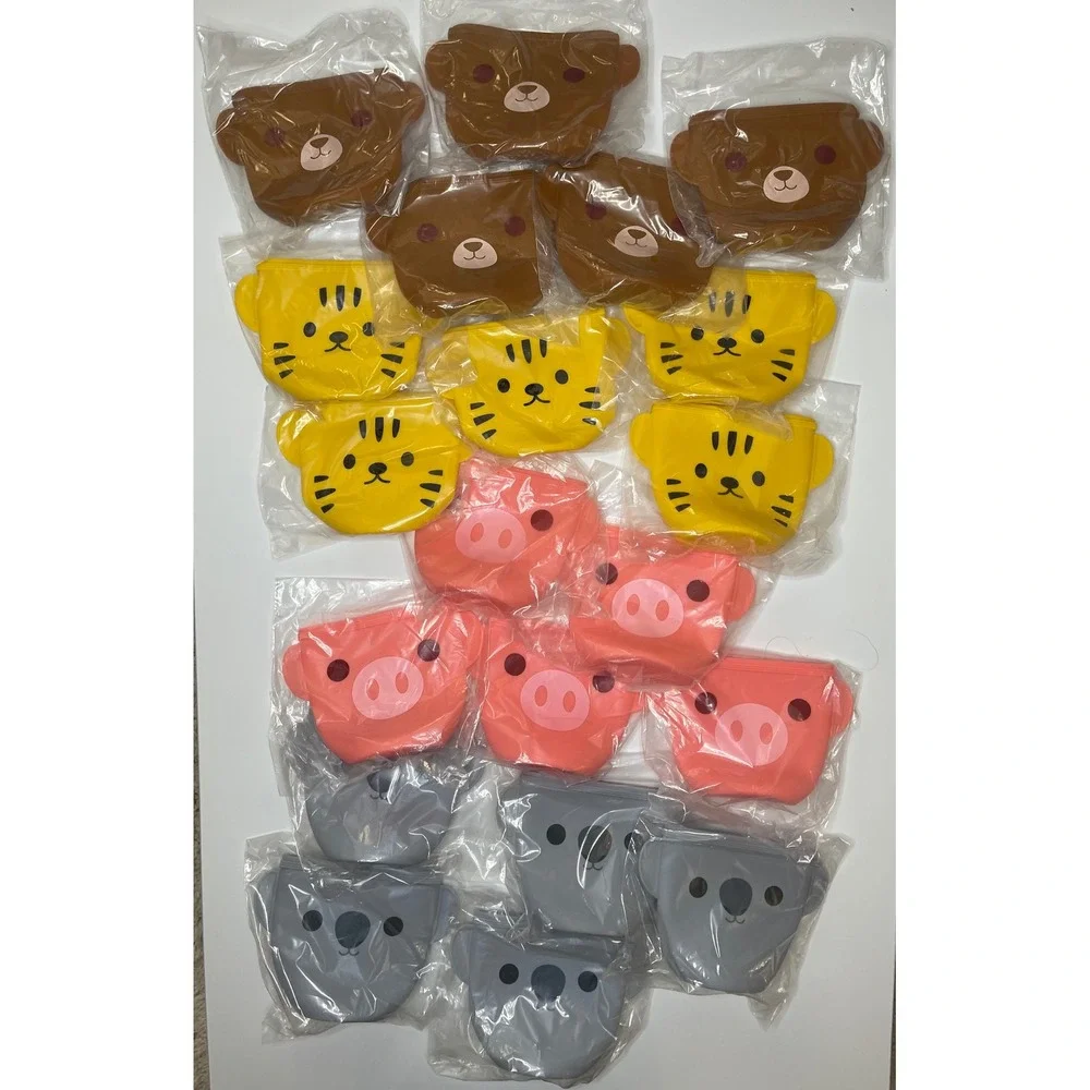 Bulk Set of 20 Animal Silicone Reusable Snack Bags Bear Tiger Pig Koala Kids